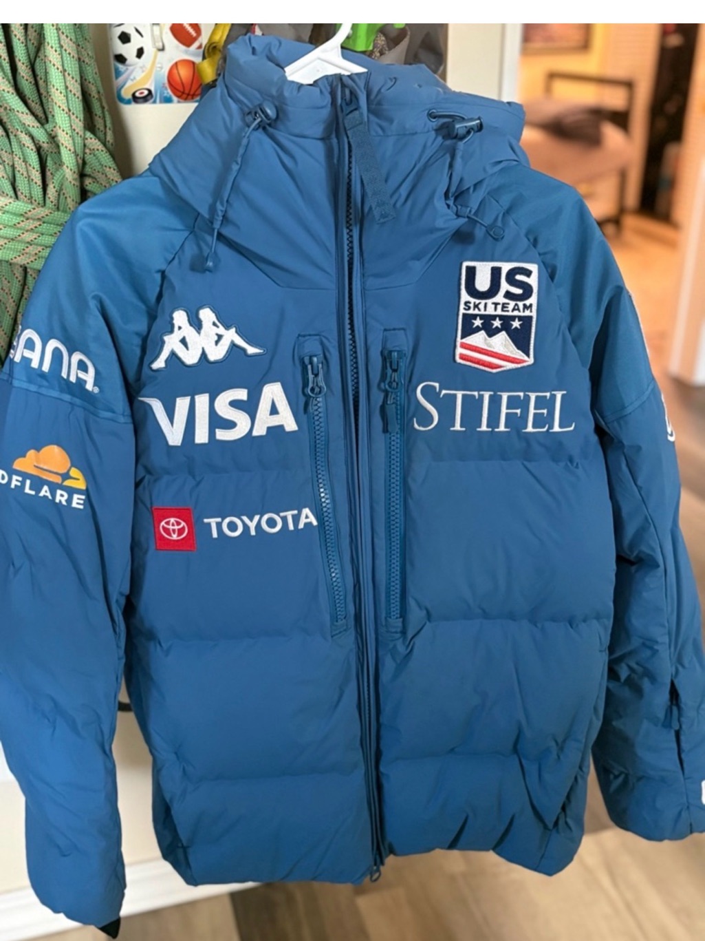 Kappa Blue Us Ski Team Puffer Jacket With Sponsor Logos